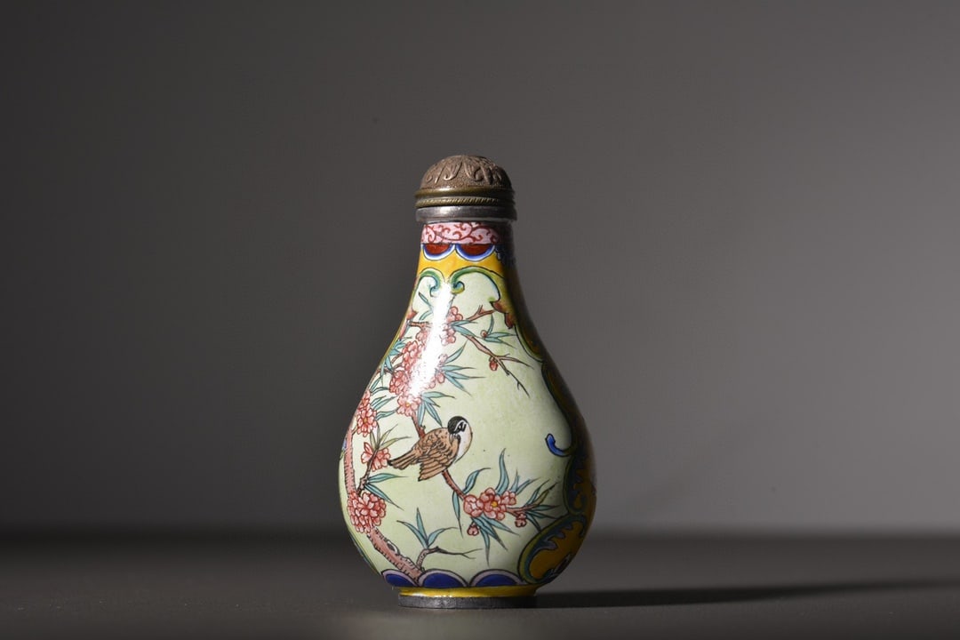 Chinese Bronze Enamel Flower Bird Snuff Bottle (1 of 7)