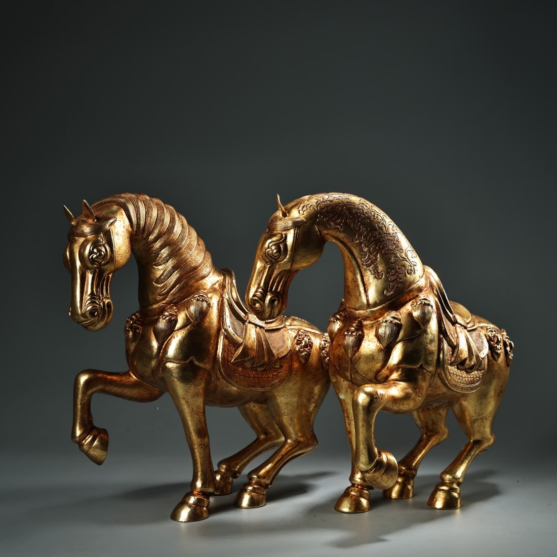 A Pair Chinese Gilt Gold Bronze Horse Statue (1 of 9)