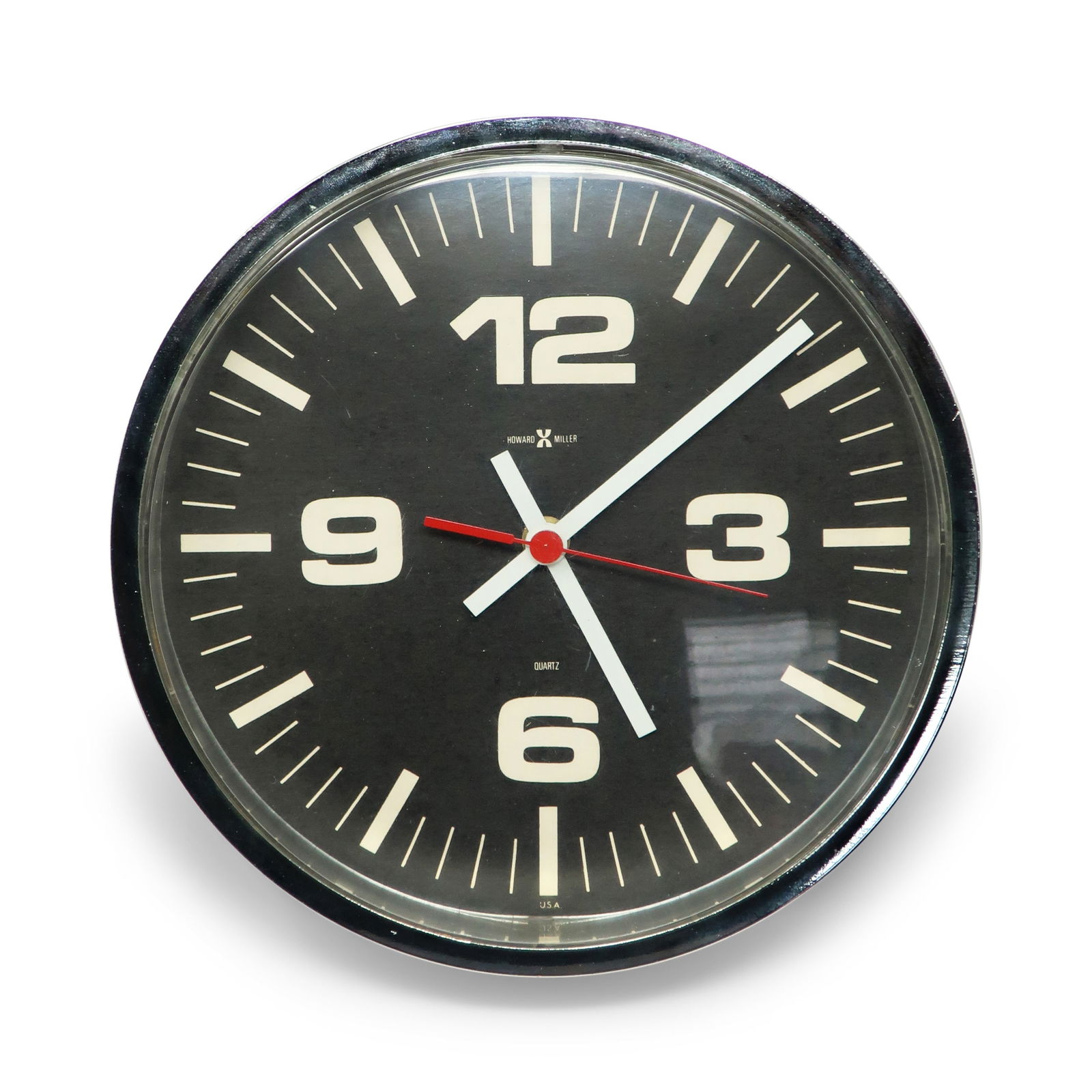 1960s Black Mirrored Wall Clock by Howard Miller (1 of 7)