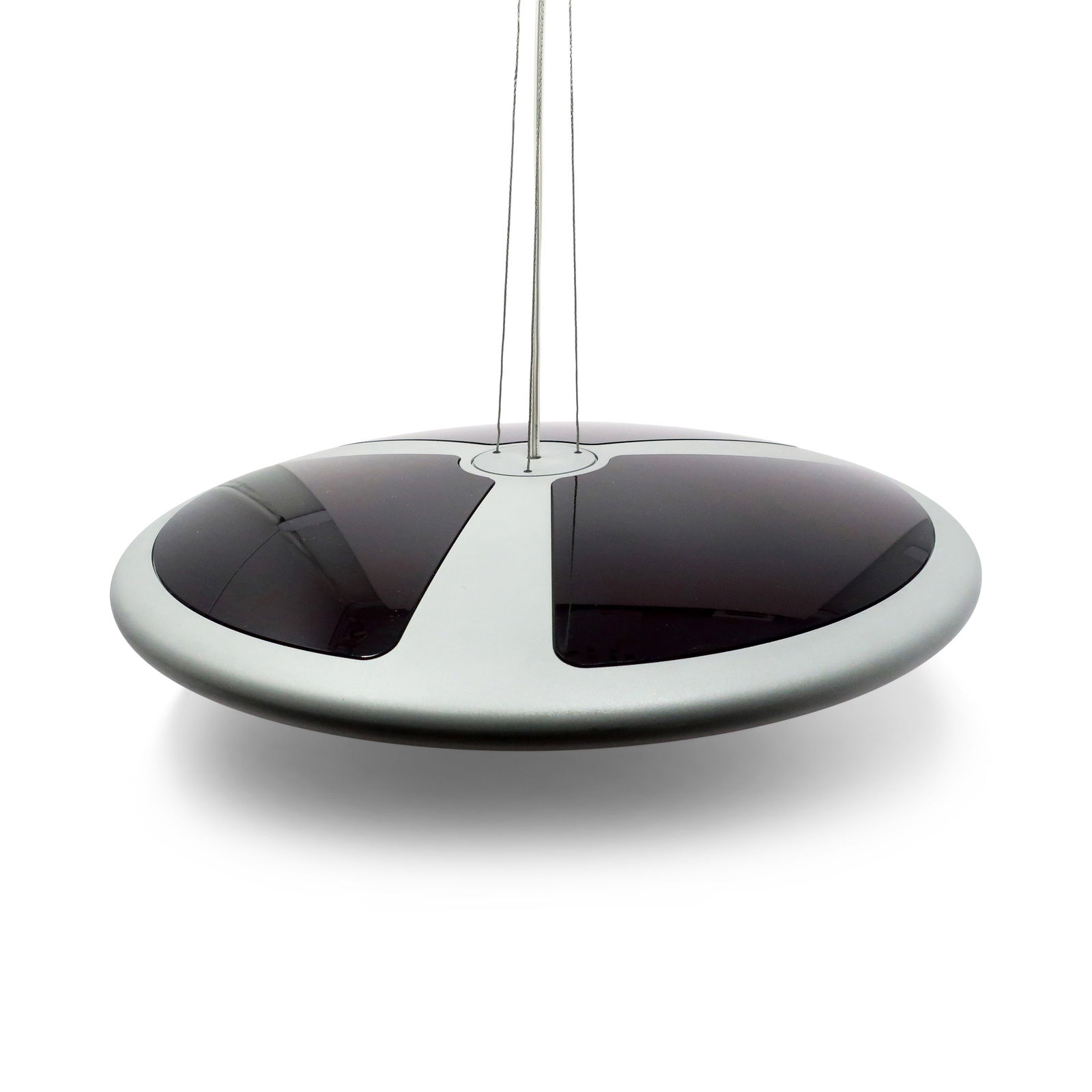 Project X Pendant Lamp by Tobias Grau: Resembling a guest star in a season of the X-Files, the Project X pendant lamp gives off strong Space Age UFO vibes! Constructed of polished aluminum and glass, the height-adjustable pendant reflects