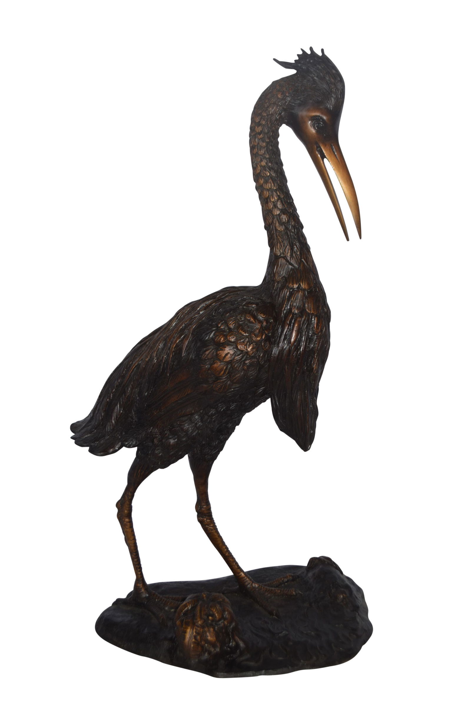 Great Blue Heron bronze statue - Size: 17"L x 12"W x 32"H. (1 of 10)