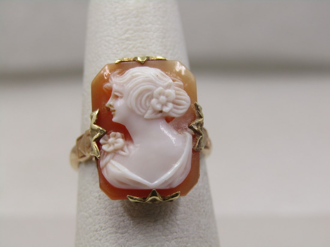 Vintage 10kt Carved Cameo Ring, 1930's, Sz. 5.5, Signed (1 of 10)