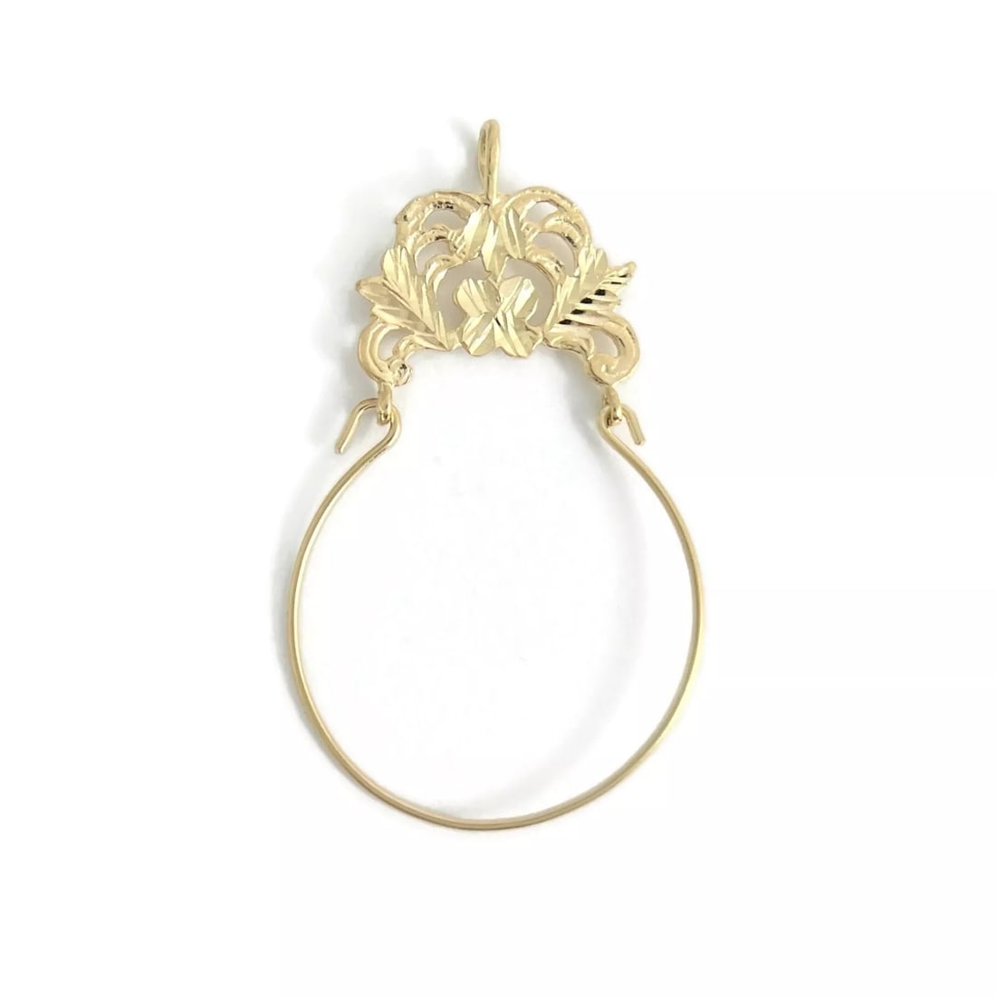 Estate Floral Charm Holder Necklace Pendant 14K Yellow Gold, 2.00 Grams (1 of 8)