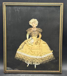 1920'S RIBBON ART PAPER DOLL VICTORIAN GIRL DRESSED BOUQUET FRAMED: Title: 1920'S RIBBON ART PAPER DOLL VICTORIAN GIRL DRESSED BOUQUET FRAMEDDate/Period: approx 1920-30'sDimension: Approx. 13 x 10.5Material: MIXED MATERIALAdditional Information: 1920'S RIBBON ART