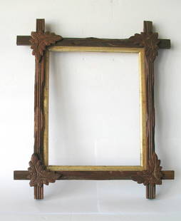 Antique tramp art type picture frame.: Title: Antique tramp art type picture frame.Date/Period: 1920'sDimension: O D 15” x 13”; I D 9 1/2” x 7 1/2”Additional Information: Antique tramp art style picture frame in
