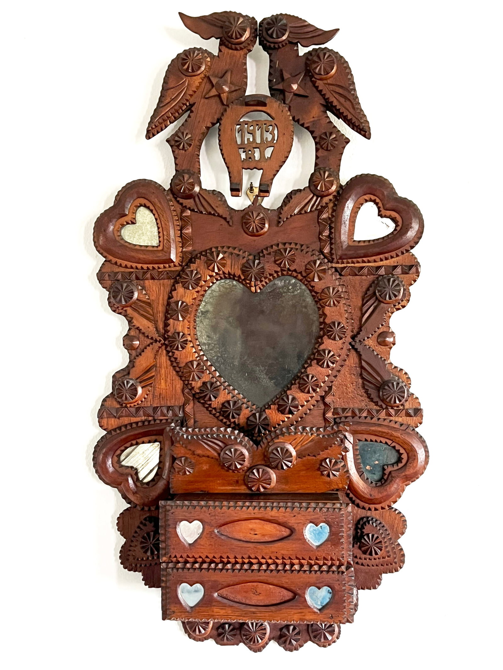 John Zadzora Tramp Art Kissing Doves Wall Hanging (1 of 5)