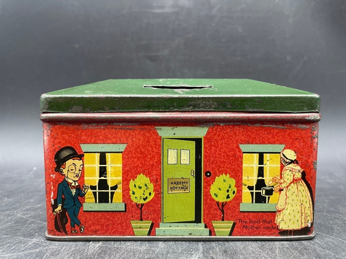 1930'S SHARPS SUPER KREME TOFFEE TIN BANK Featuring SIR KREEMY KNUT (1 of 8)