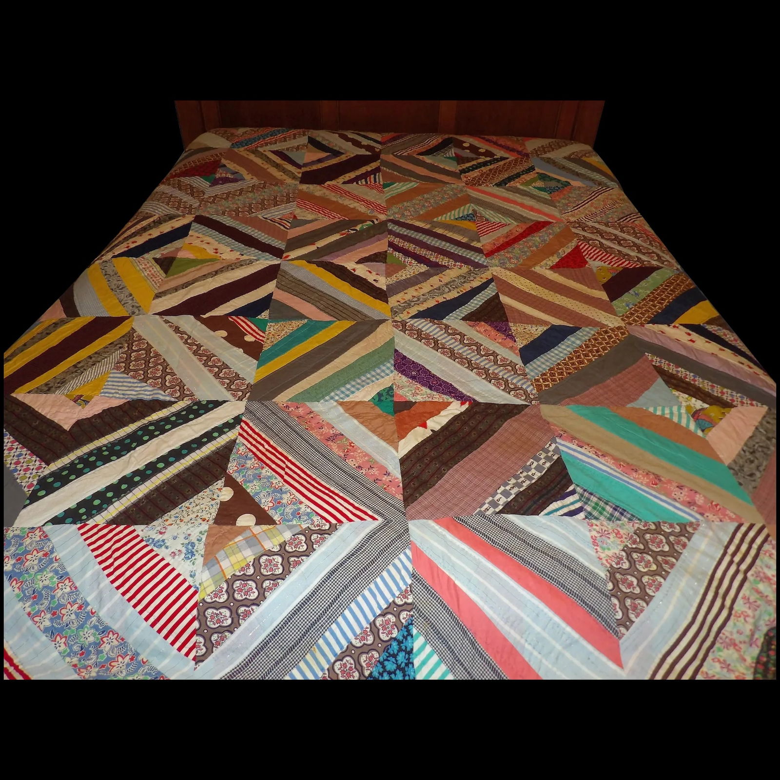 Vintage Home Made Blocks String Quilt (1 of 10)