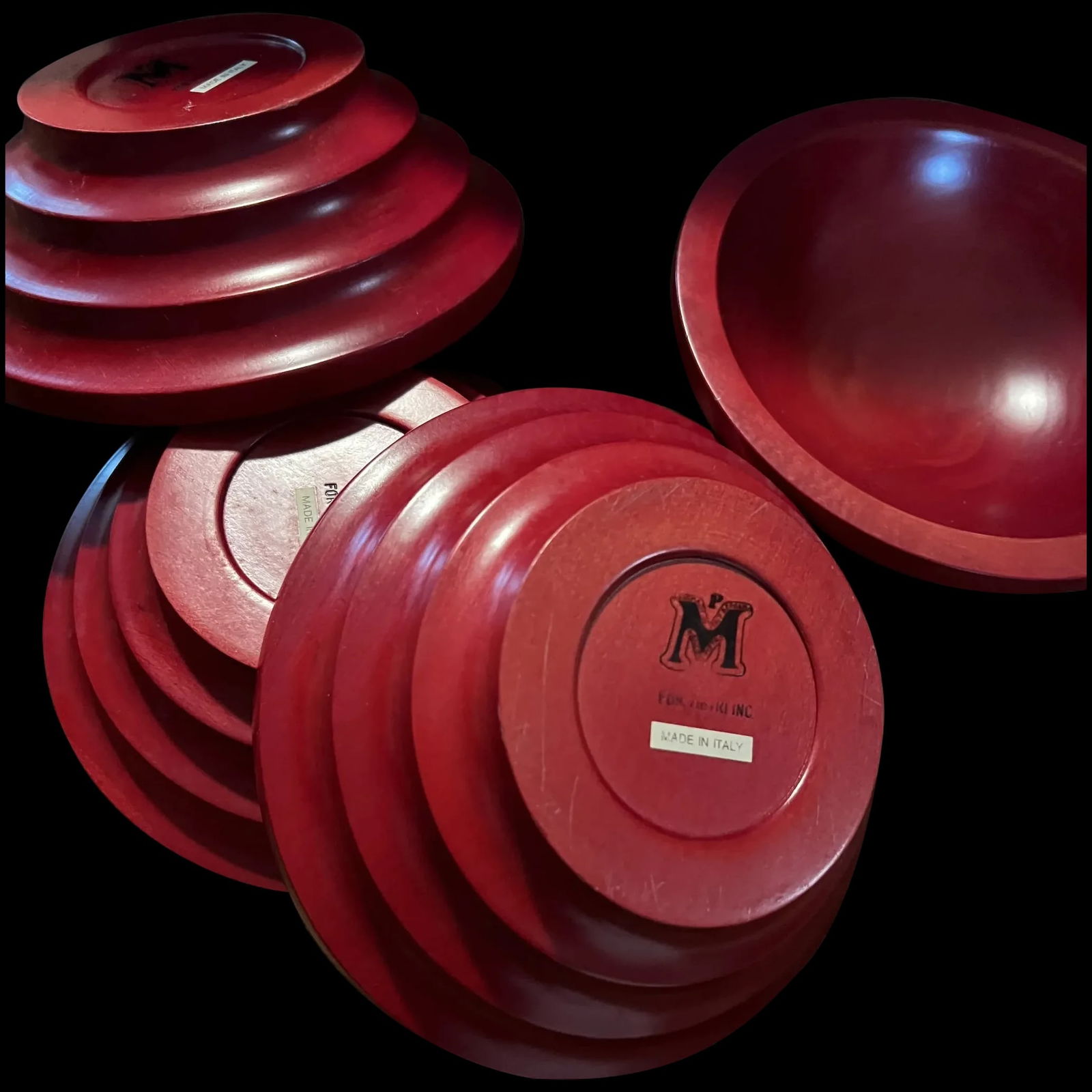 Vietri Italian mid century Wood Salad Bowls - Set of 4 (1 of 8)