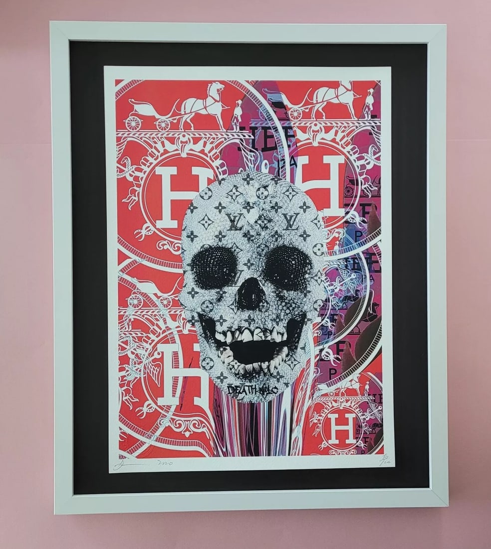 Death NYC Large Framed 16x20in Pop Art Graffiti COA Damien Hirst Skull Hermes #5 (1 of 4)