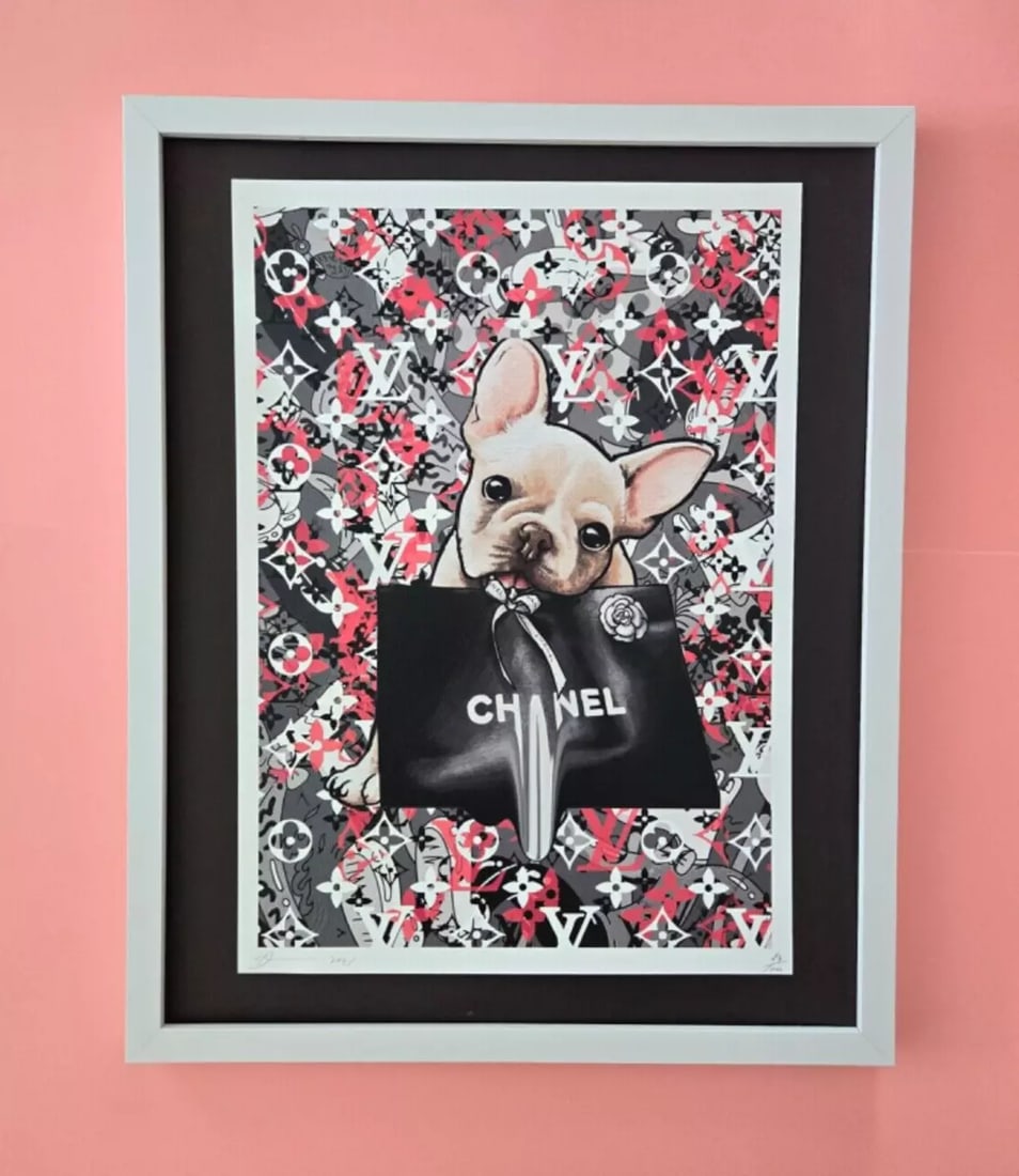 Death NYC Large Framed 16x20in Pop Art Graffiti COA MY CHANEL VUITTON PET #7: Up for Sale this Beautiful and Scarce Print by Pop Art Graffiti Master Artist Death NYC Hand Signed in Pencil Numbered X/100 or Proof This piece is mounted on a 20 x 16 in. black acid free black board