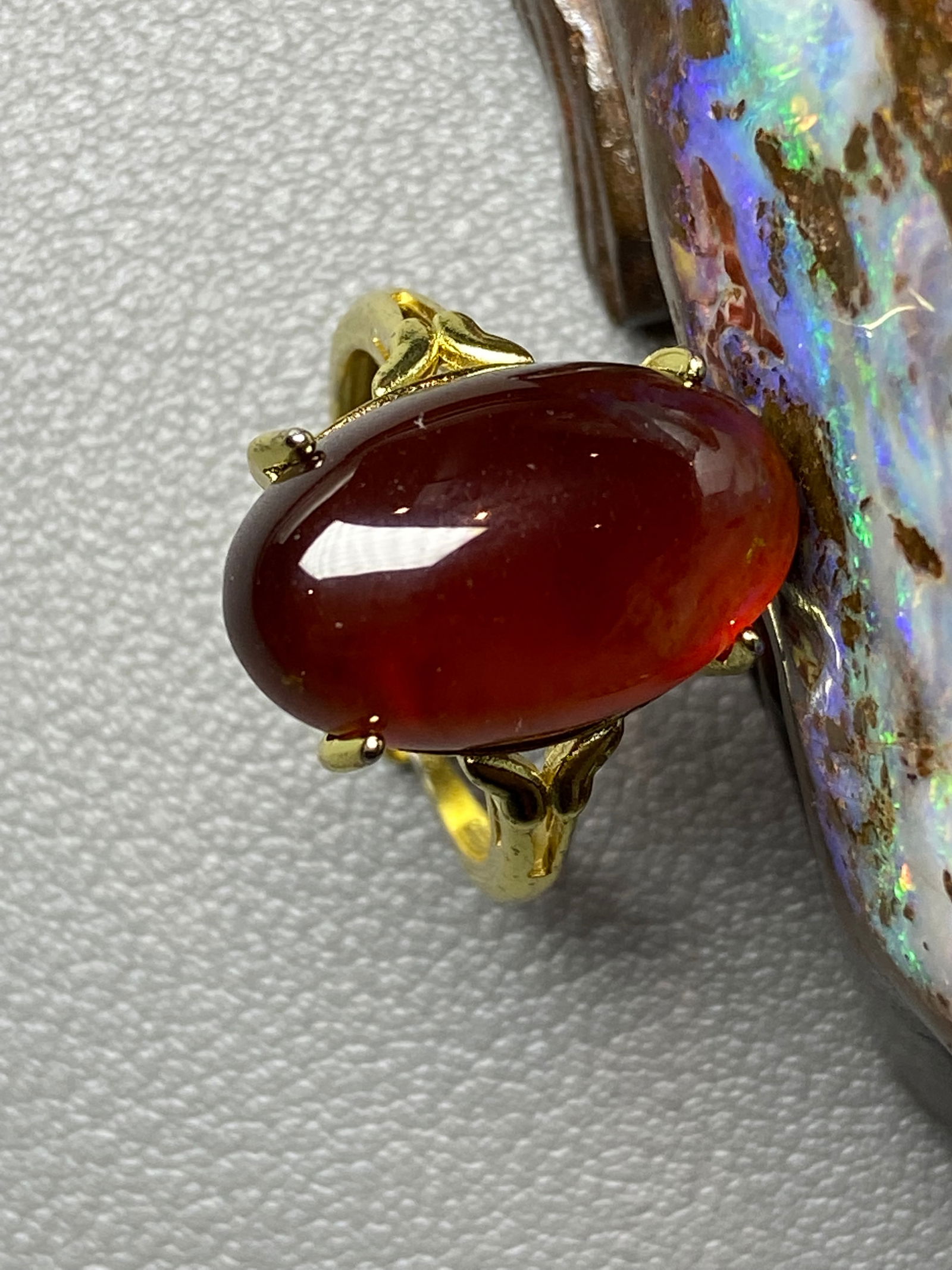 14k Gold Vermeil Baltic Cognac Amber Cabochons Oval Ring (1 of 7)
