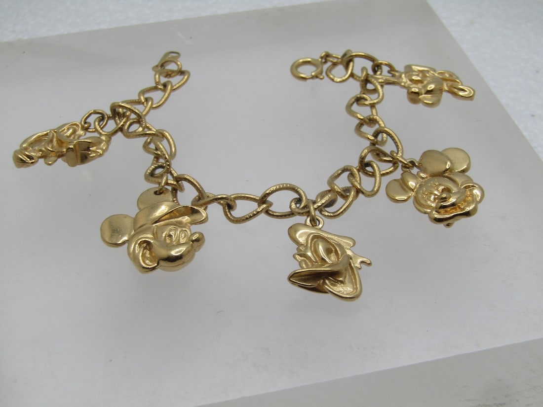 Vintage Disney Mickey & More Charm Bracelet, 7", Signed Disney , 1970's (1 of 6)