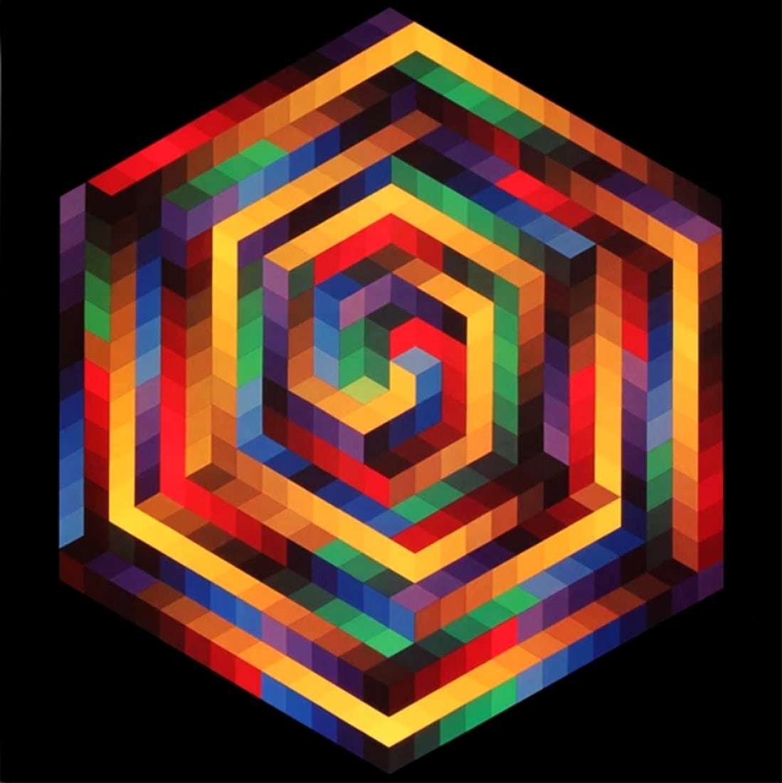 Victor Vasarely Progression 1-2, Optic Art: Artist: Victor Vasarely Country: Hungary / France Title: Progression 1-2 Medium: Color gelatin print / offset on paper, Marks: Not Signed in not numbered Paper size: 16 x 16 inch Published: 1971 by Ed