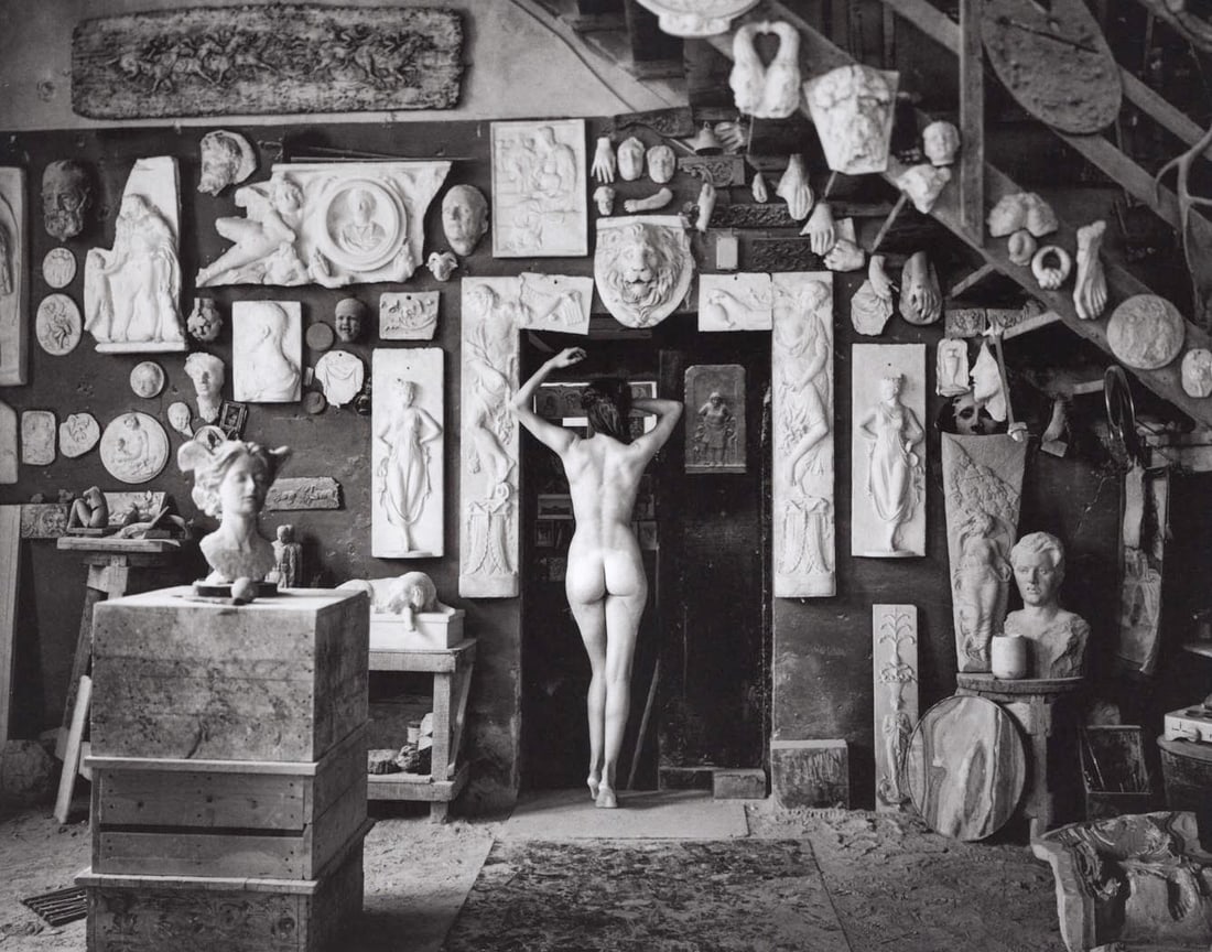 MARC LAGRANGE - Atelier Pietrasanta #2: Artist: MARC LAGRANGE Print Title: Atelier Pietrasanta #2 Printing Date: 2010s Medium: Duotone Photo-lithograph Printed in: Italy Image Size: approx. 7.5 x 9.25” Marc Lagrange (1957-2015) was a