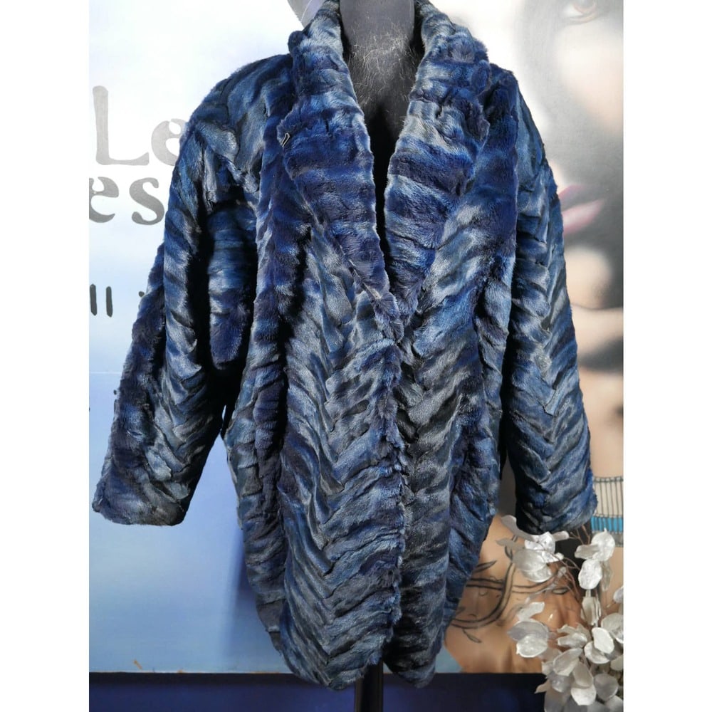 Gorgeous Navy Blue Designer Carole Little Herringbone Sheared Mink Paw Fur Coat (1 of 5)