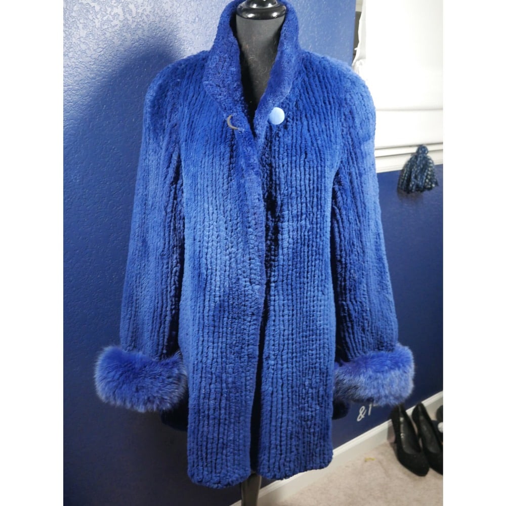 Gorgeous Blue Sheared knitted Beaver & Fox Fur Stroller Coat Jacket (1 of 5)