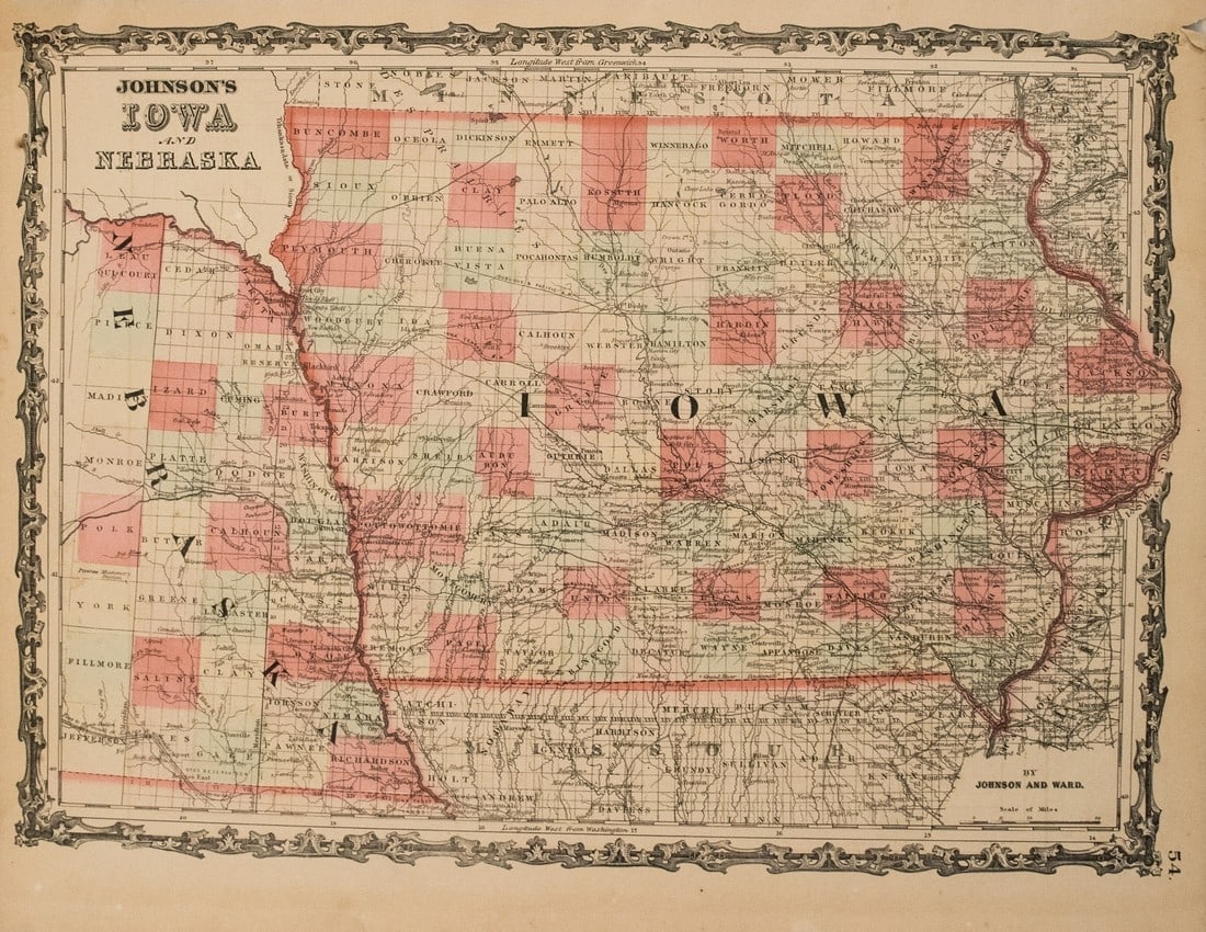 1861 Johnson Map of Iowa and Eastern Nebraska -- Johnson's Iowa and Nebraska (1 of 1)