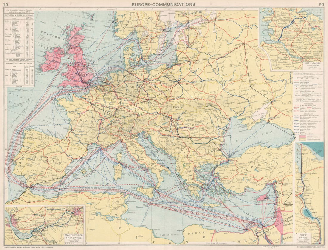 Europe/Mediterranean Communications. Steamship lines/companies. Suez 1925 map (1 of 1)