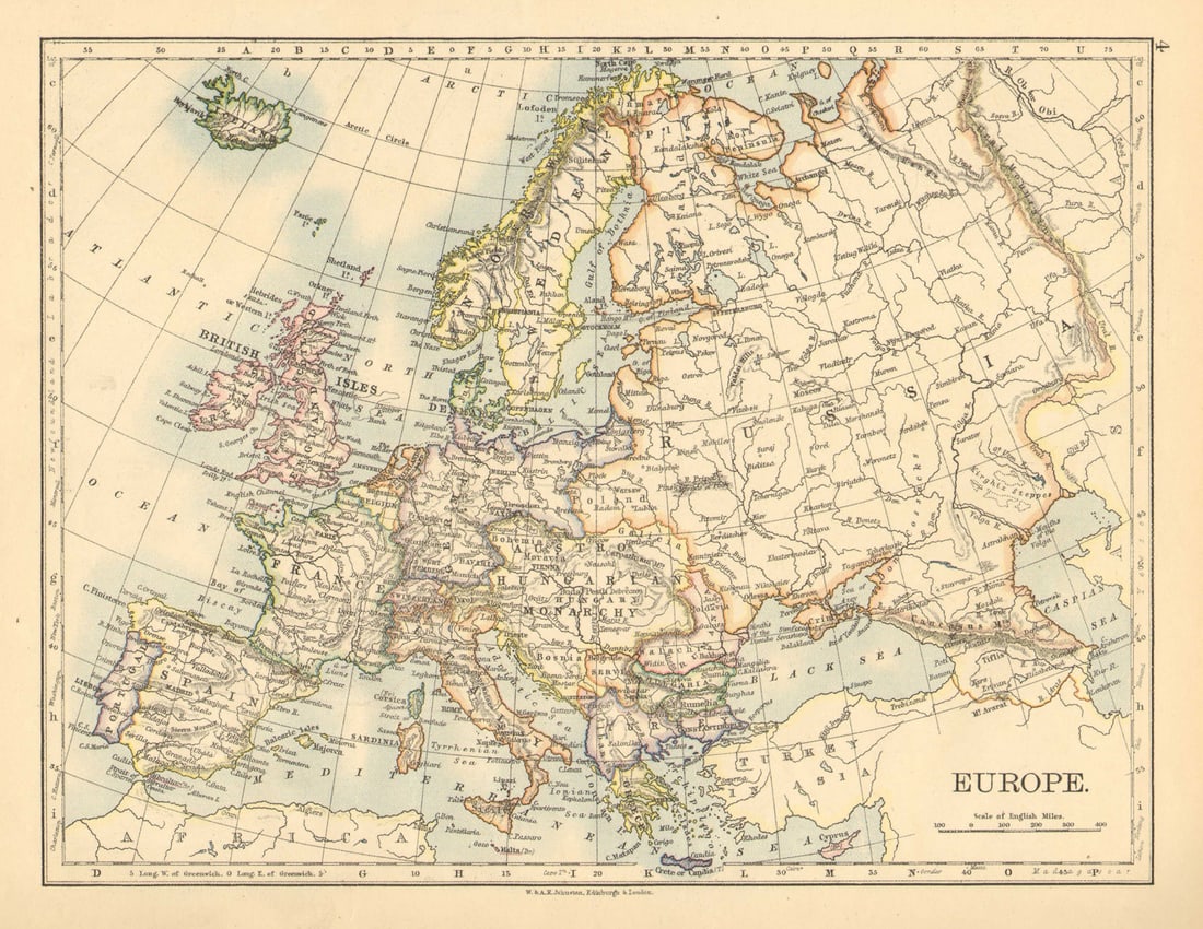 EUROPE POLITICAL. Austria-Hungary. United Sweden & Norway. JOHNSTON 1897 map (1 of 1)