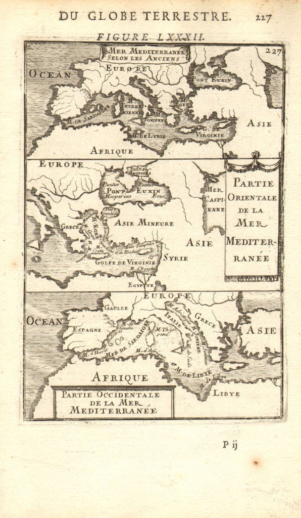 MEDITERRANEAN. 'Mer Mediterranee Selon Les Anciens. MALLET 1683 old map (1 of 1)