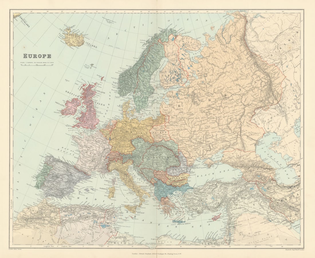 Europe. Great Powers. Austria-Hungary Russia Turkey. 53x64cm. STANFORD 1896 map (1 of 1)
