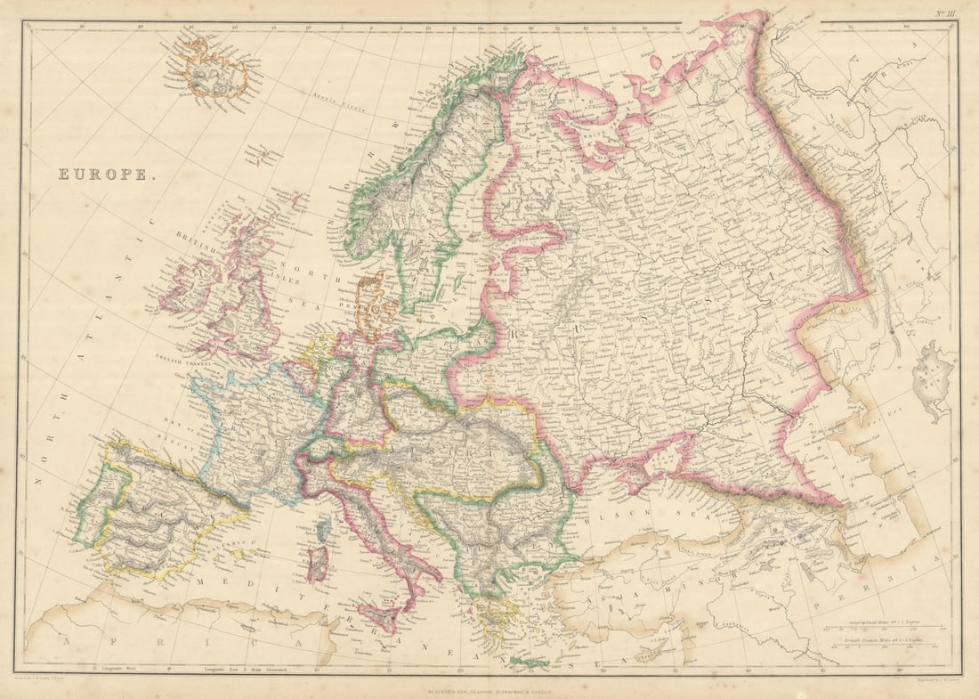 Europe by Joseph Wilson Lowry. Great Powers 1860 old antique map plan chart (1 of 1)