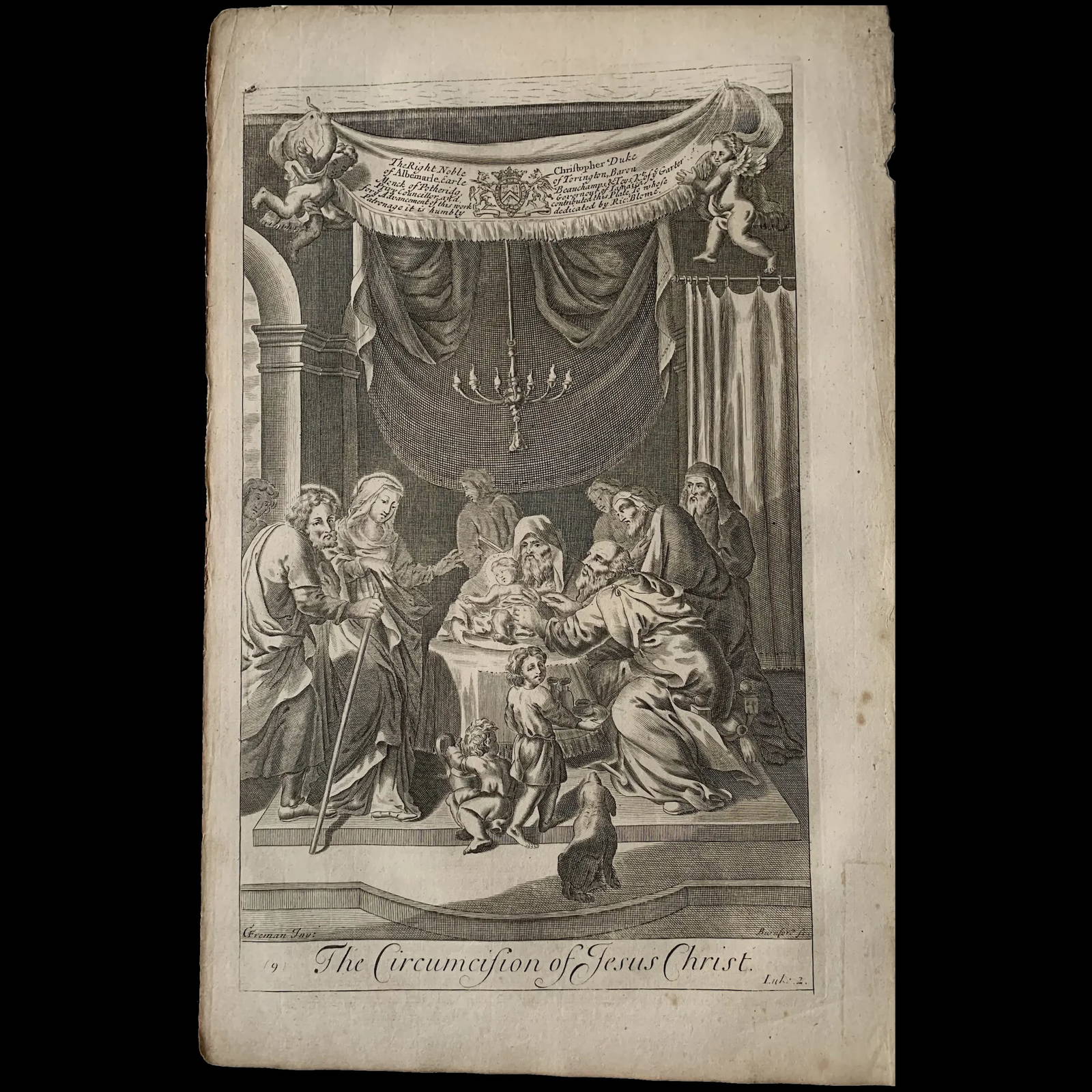 The Circumcision Of Jesus Original Antique Engraving After G Freman