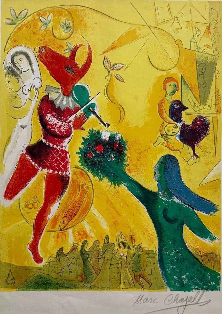 MARC CHAGALL "THE DANCE" HAND SIGNED, PLUS 4 OTHER ORIGINAL LITHOGRAPHS (1 of 9)
