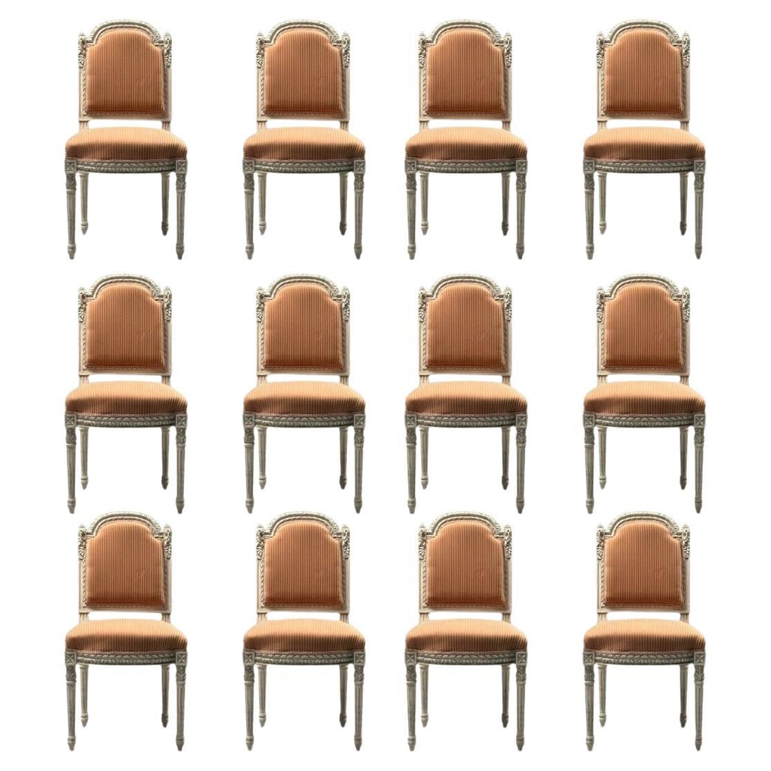 12 Swedish Louis XVI Style Dining / Side Chairs Painted Carved Frames New Fabric (1 of 20)