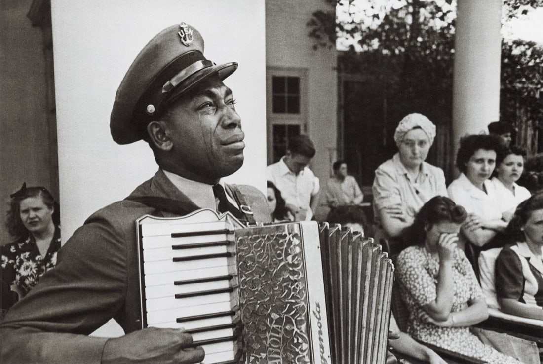 EDWARD CLARK - CPO Jackson Mourning the Death of FDR: Artist: Edward Clark Title: CPO Graham Jackson, Warm Springs, Georgia, Mourning the Death of FDR, 1945 Medium: Photo Litho, 2008, Thailand Dimensions: 8.85x5.95" Description: Heat Wax Mounted on 8.5x1