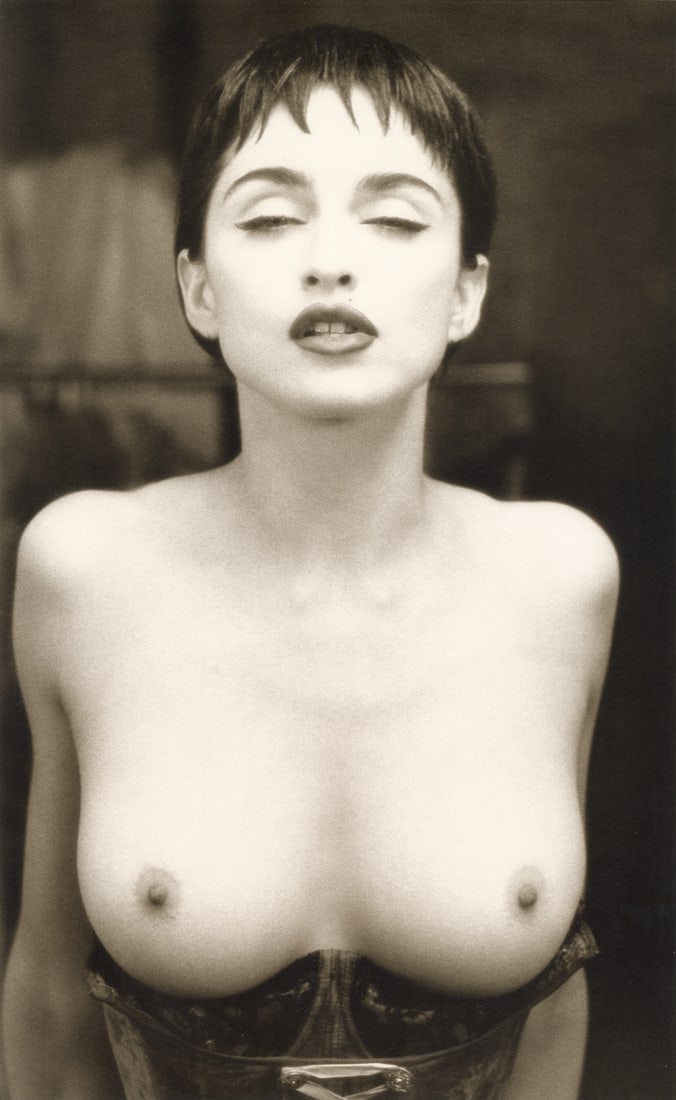 HERB RITTS - Madonna, San Pedro, 1990: Artist: Herb Ritts Title: Madonna, San Pedro, 1990 Medium: Photo Litho, 1992, USA Dimensions: 9.05x14.75" Description: Heat Wax Mounted on 14x18" Conservation Board Artist Bio: Herb Ritts (1952-2002) 