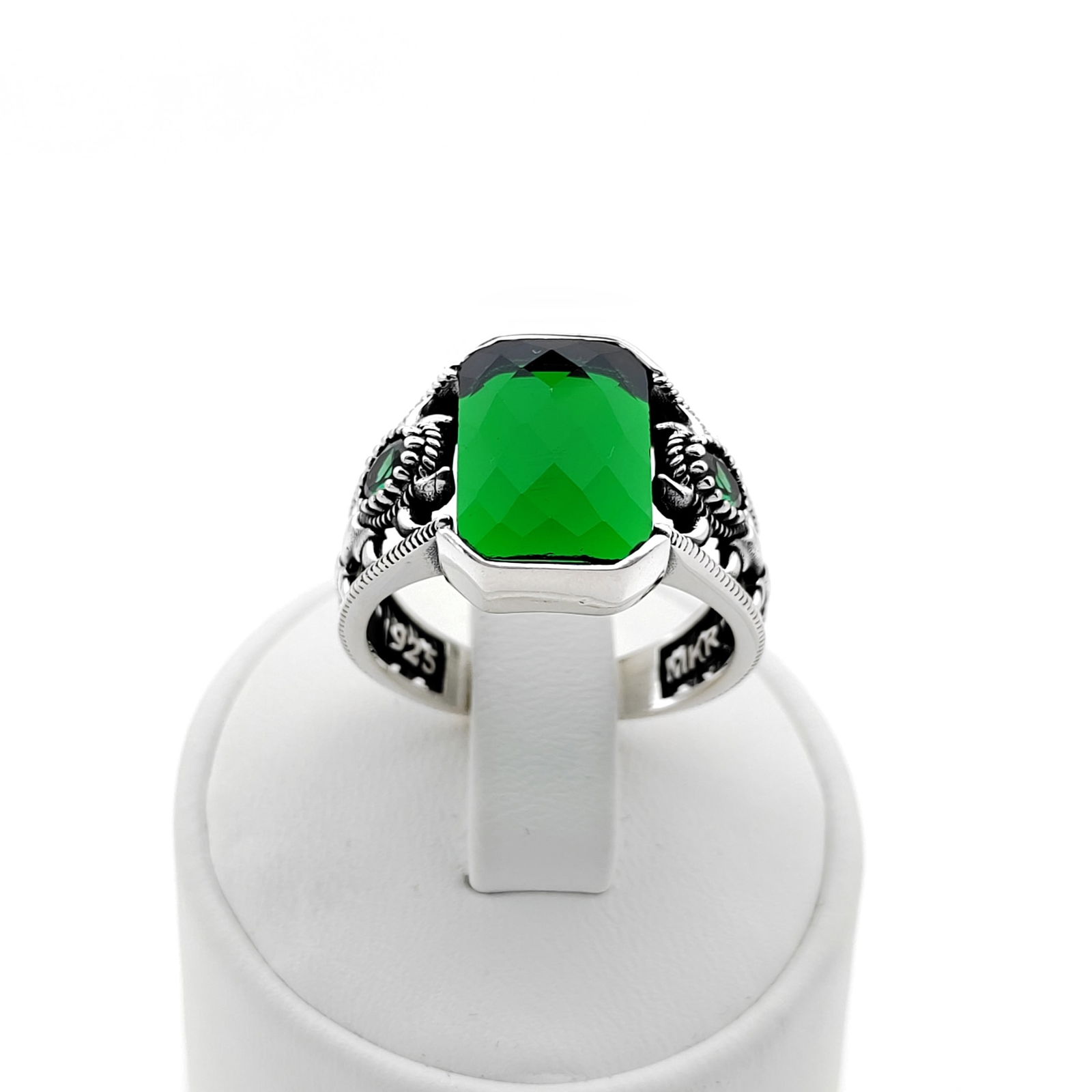 925 Silver Men's Ring with Facet Cut Green Zircon (1 of 8)