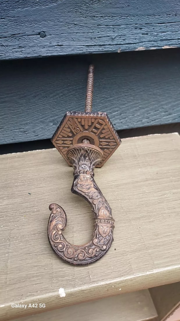 Rare brass Plated hardware Ceiling Hook. 9" threaded rod Oil lamp chandelier (1 of 2)