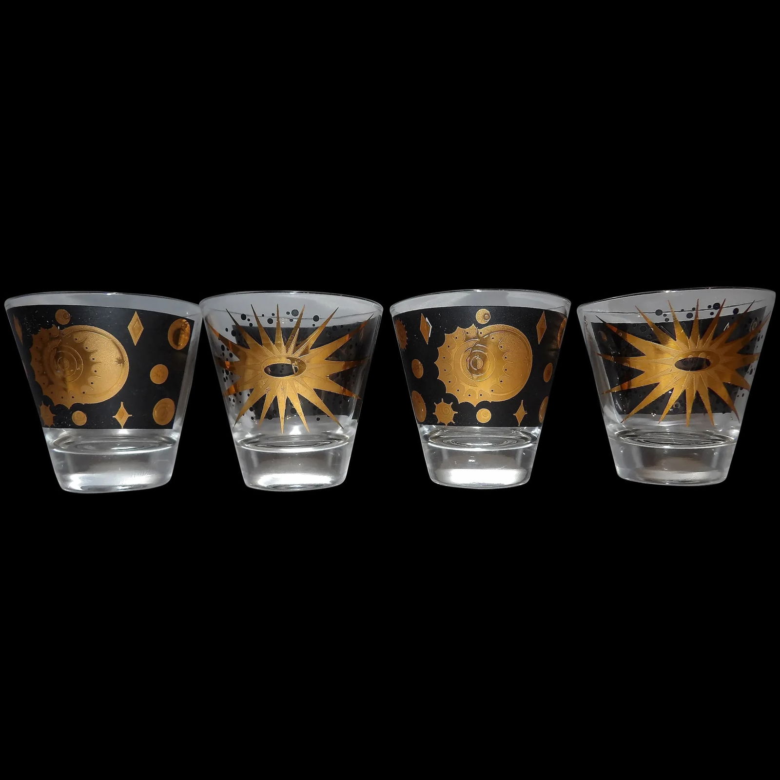 1950’s Set of 4 Fred Press Mid-Century Celestial/Atomic Burst 22 Karat Black and Gold Double (1 of 9)