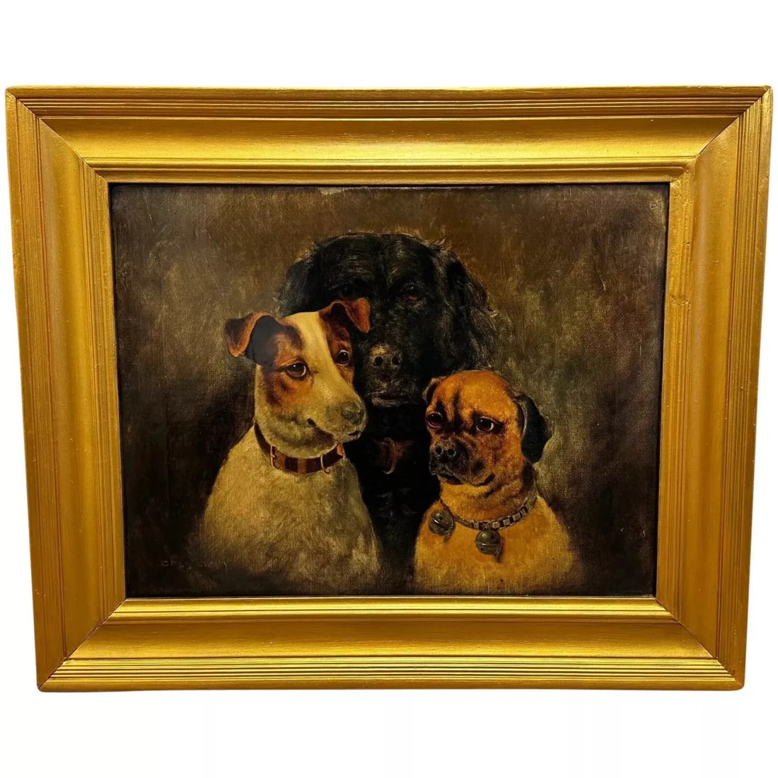 Victorian Oil Painting The Three Graces Jack Russell, Cocker Spaniel & Pug Dogs (1 of 20)