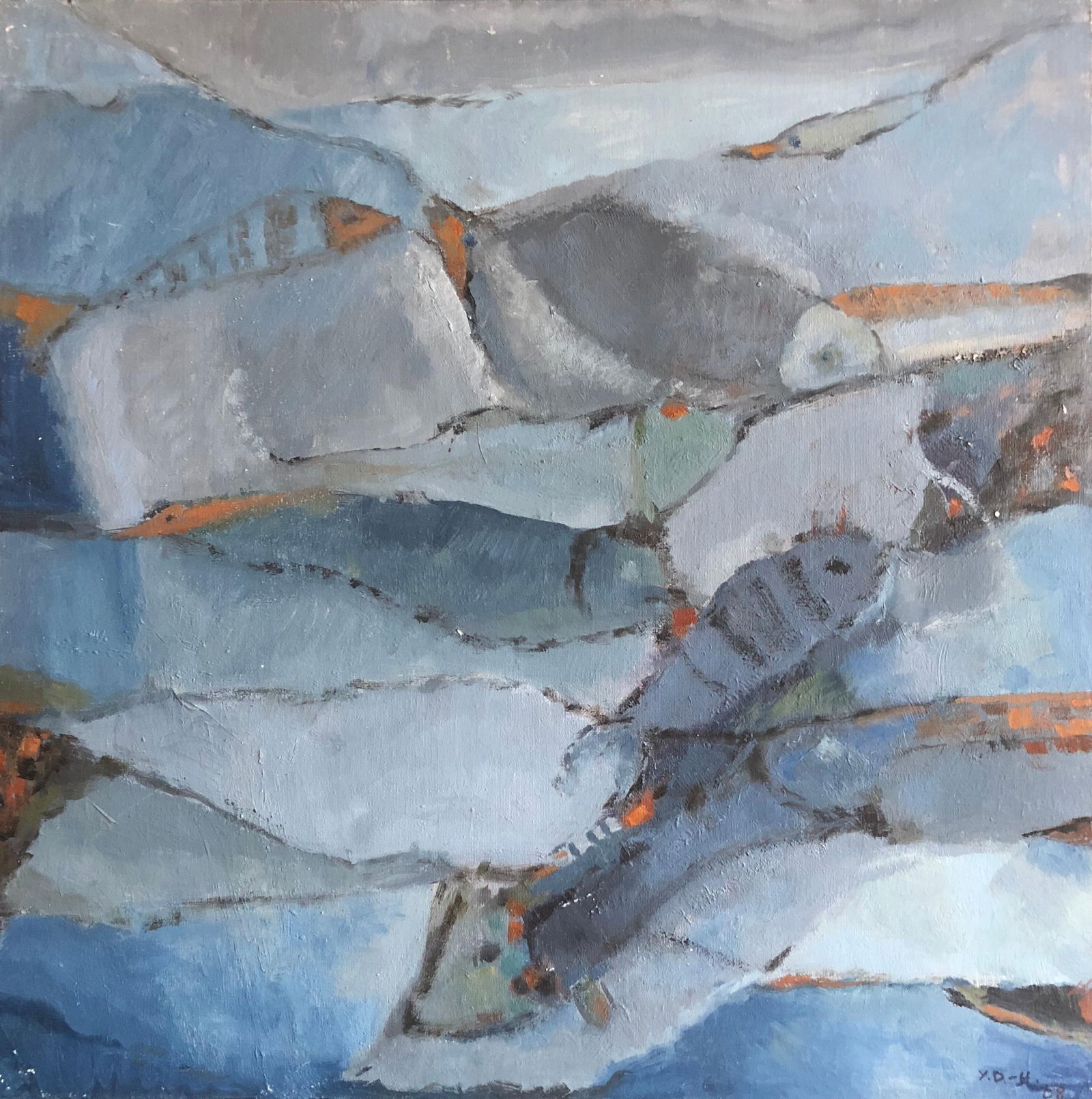 Blue Fishes French Expressionist Abstract Oil Painting c.2008 (1 of 9)