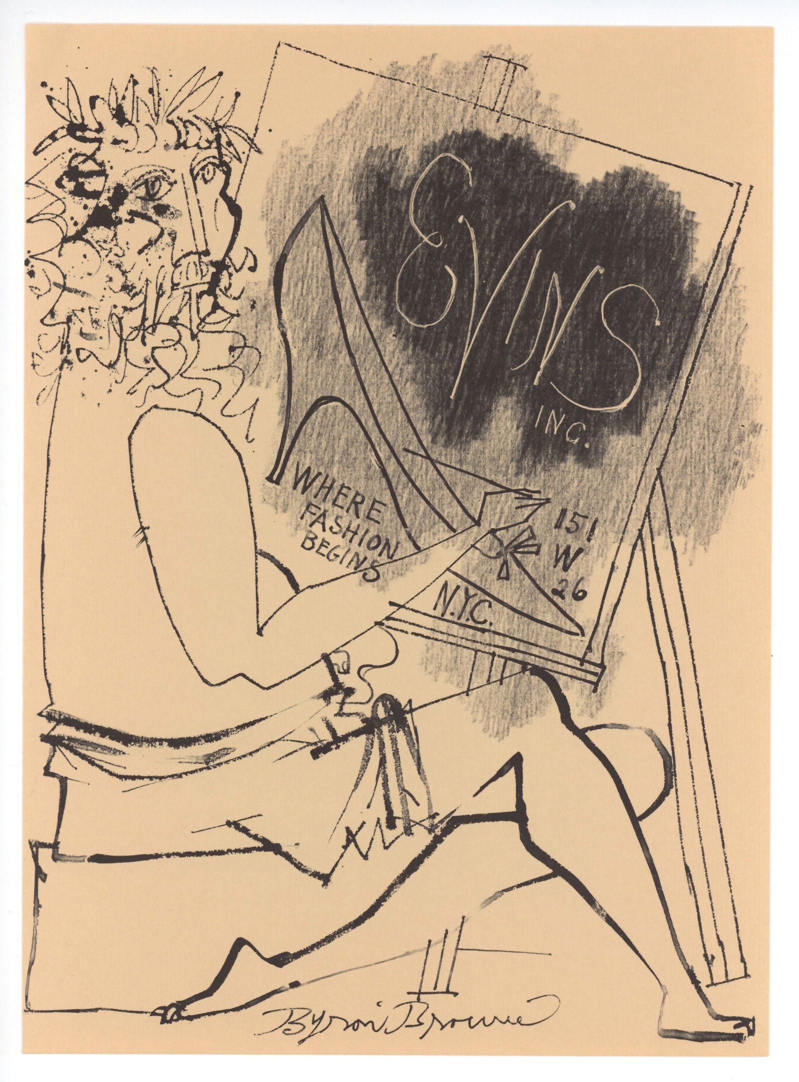 Byron Browne original lithograph: Medium: original lithograph. This lithograph was printed in 1957 for the "Improvisations" portfolio, published by the Artists Equity Association of New York on the occasion of the 1957 Spring Fantasia