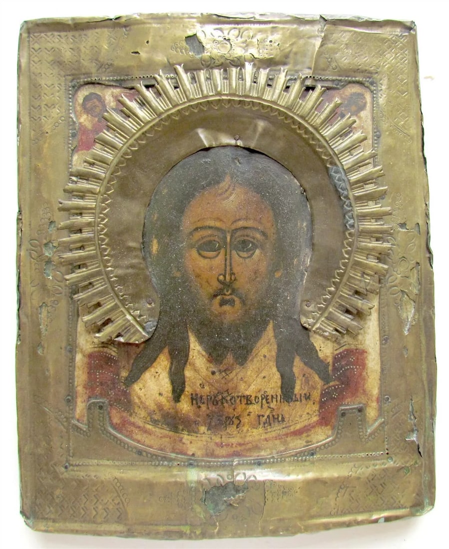RUSSIAN ICON of JESUS IMAGE NOT MADE BY HANDS 18th CENTURY ANTIQUE MANDYLION (1 of 5)