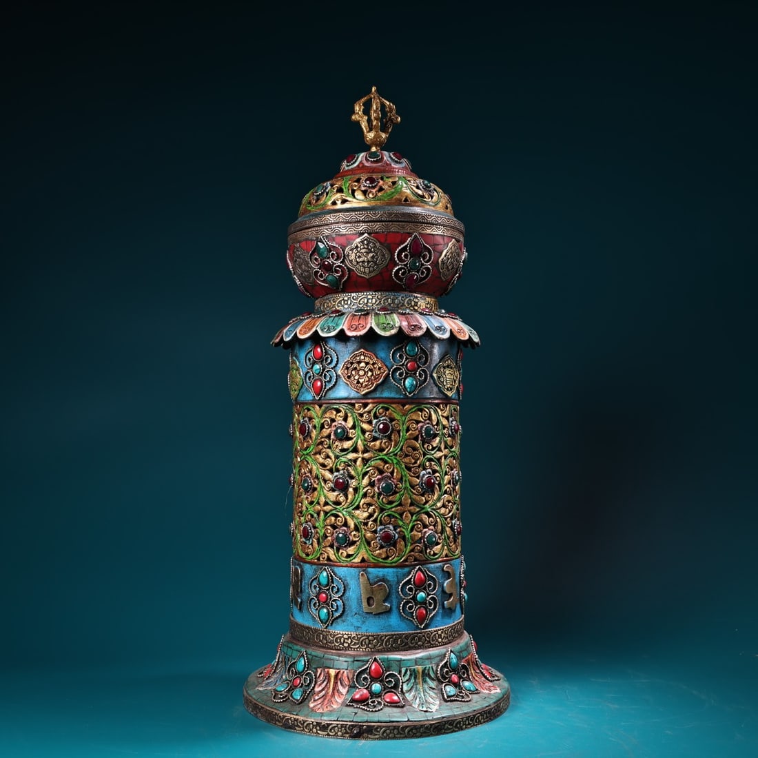 Old Tibetan Buddhism Copper Inlay Turquoise & Silver Wire,Gem Incense Burner (1 of 9)