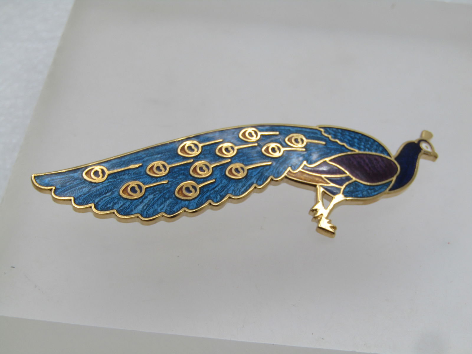 Vintage Guilloche Peacock Brooch, 1980's-1990's, Signed (1 of 6)