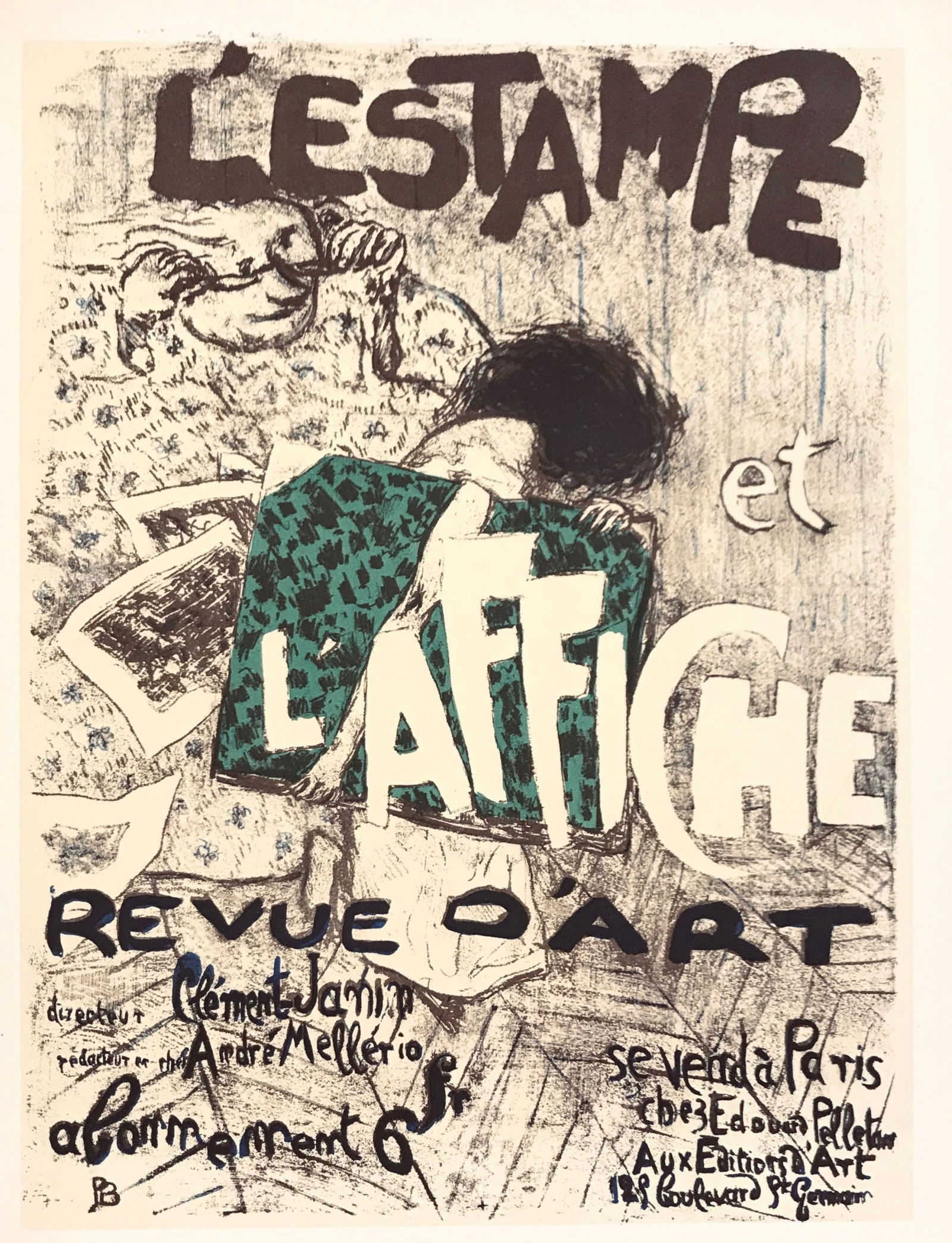 Bonnard Lithograph Les Stamps et L'affiche 1952: Artist: Pierre Bonnard Title: Les Stamps et L'affiche Medium: Lithograph Marks: Not numbered, not signed Printed: Mourlot, France 1952 Paper Size: Vellum 12.50 x 9.50 inch Provenance: Bonnard Lithogra