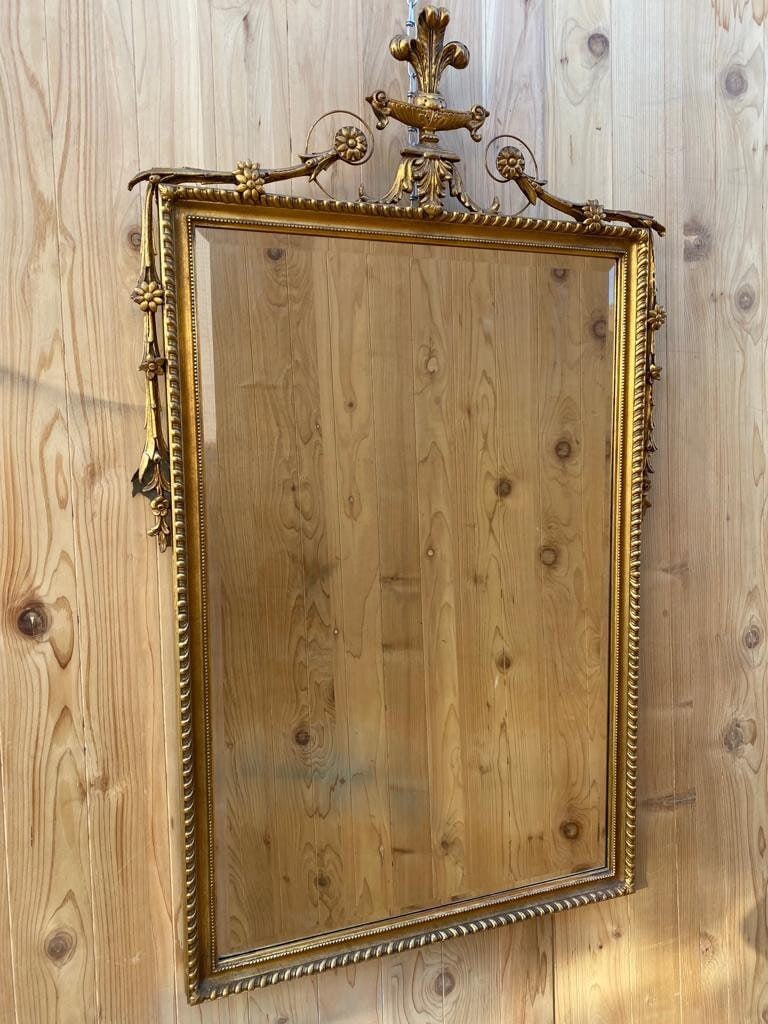 Large Vintage French Gold Mirror with Beveled Glass & Fleur-de-lis Details (1 of 10)