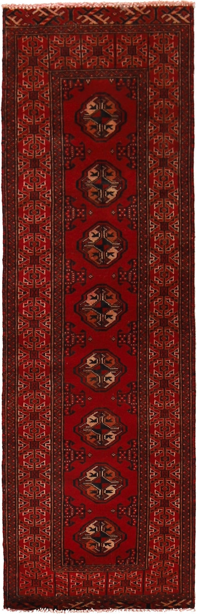 2' x 6' Traditional Sherazi Runner Narrow Rug M128: Title: 2' x 6' Traditional Sherazi Runner Narrow Rug M128 Description: Size in Feet: Width: 1.75 x Length: 6 Size in Inches: Width: 21 in x Length: 72 in Colors: Red Weave: Hand-knotted Material: Wool