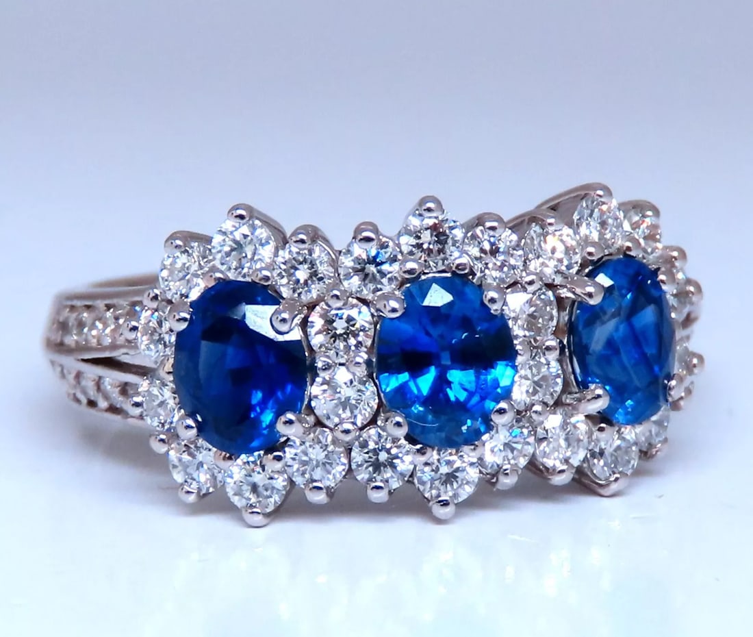1.25ct Natural Sapphires Diamonds Ring 14kt Gold Three stone style (1 of 6)