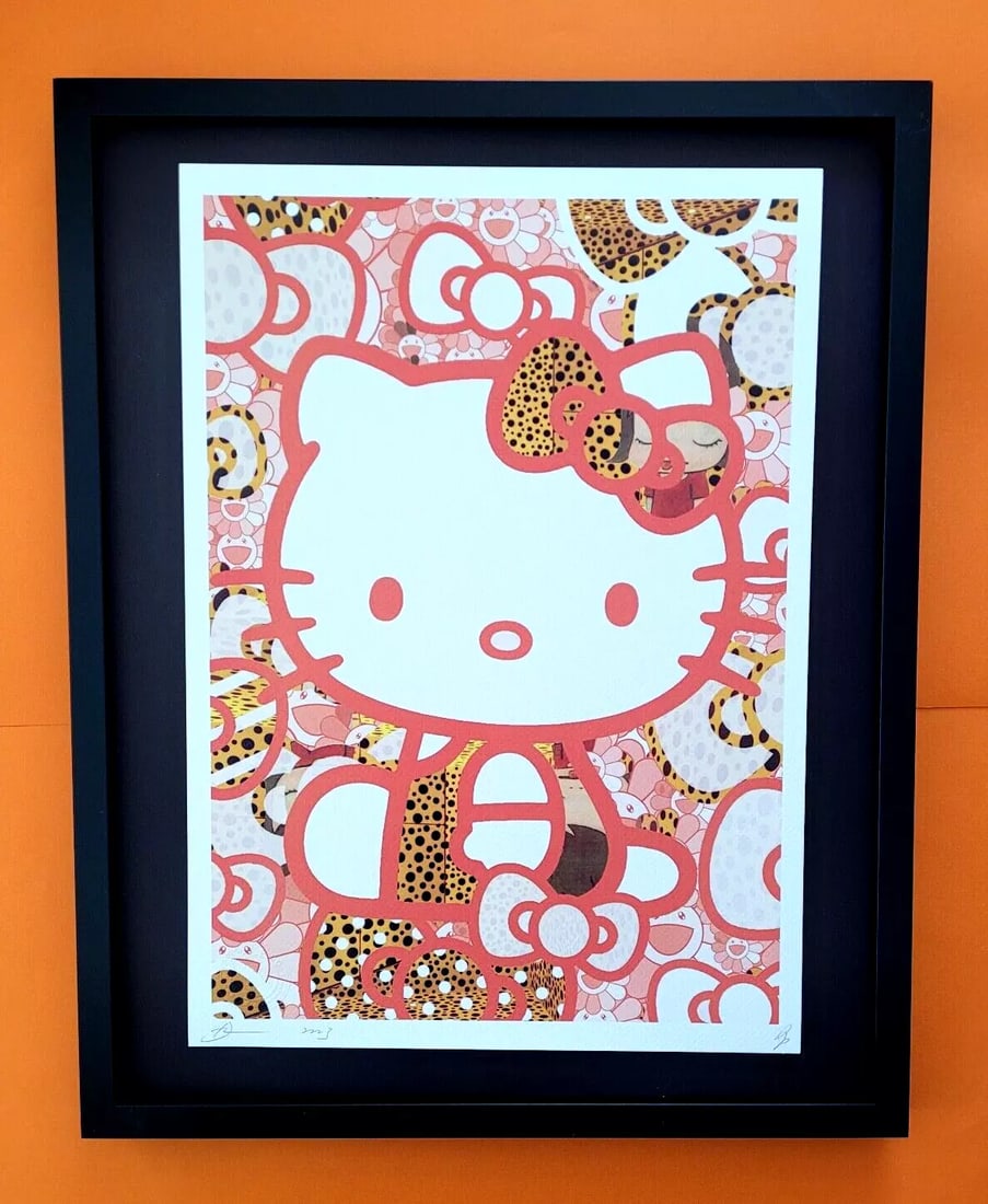 Death NYC Large Framed 16x20in Pop Art Certified Graffiti Hello Kitty Kusama FL: Up for Sale this Beautiful and Scarce Print by Pop Art Graffiti Master Artist Death NYC Hand Signed in Pencil Numbered X/100 or Proof This piece is mounted on a 20 x 16 in. black acid free black board