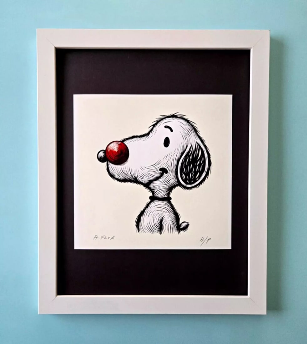 AIDAN FLUX | Hand Signed Authentic Print Framed Snoopy Peanuts COA: This is a one-of-a-kind Hand Signed Authentic Giclee by AIDAN FLUX. From his Series "American Icons" The artist has created a stunning piece of art that features a powerful message about women's empow