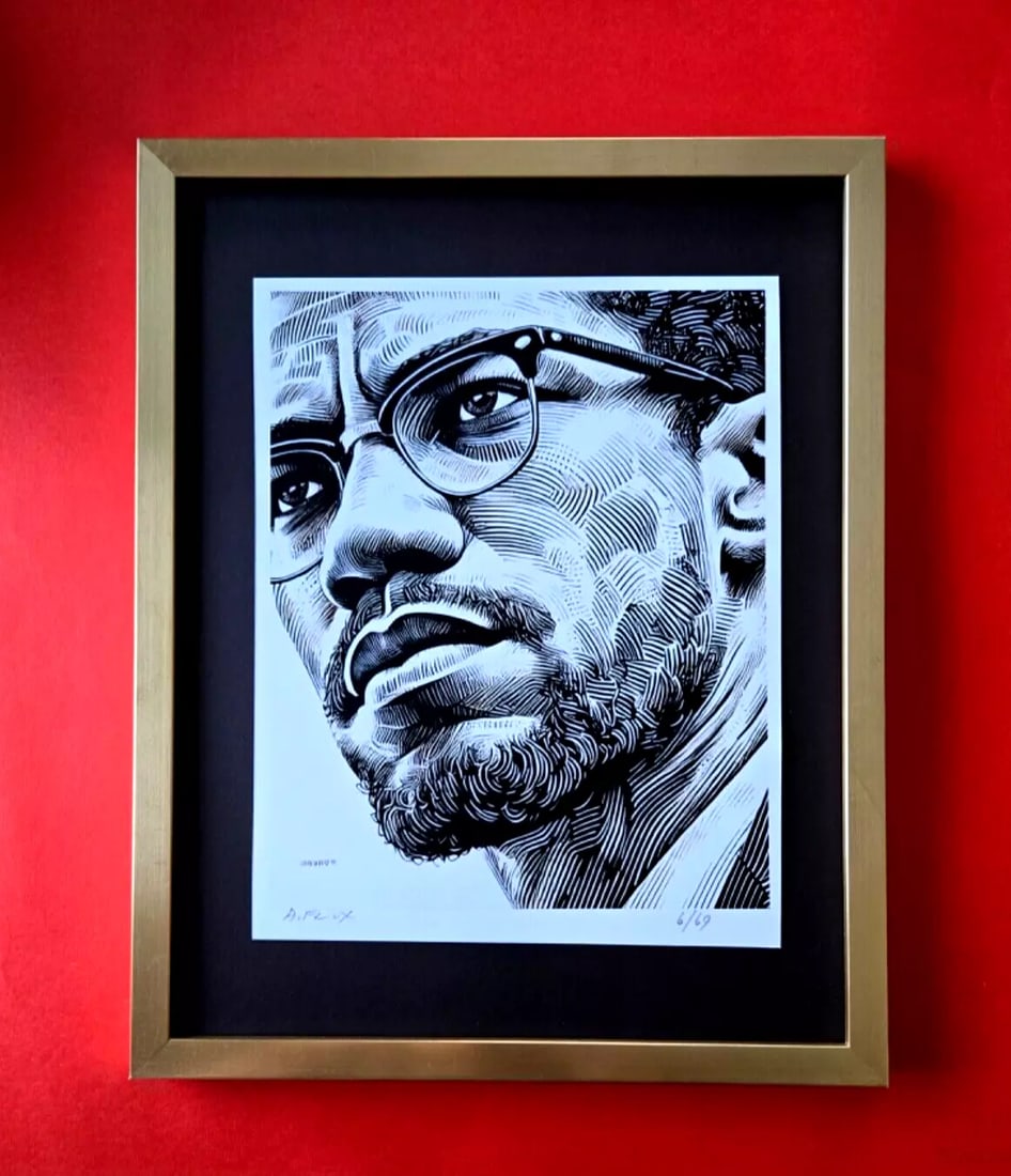 AIDAN FLUX Hand Signed Authentic LtdED Print Framed MALCOM X with COA (1 of 3)