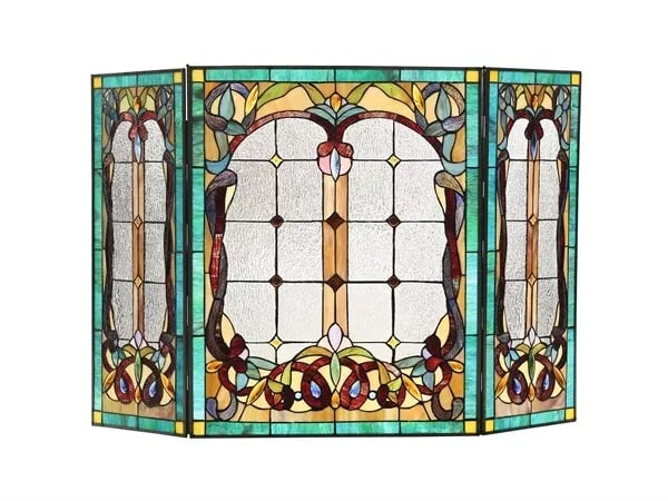 44" Folding Stained Glass Fireplace Screen (1 of 3)
