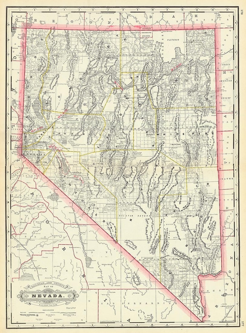 Railroad and County map of Nevada (1 of 1)